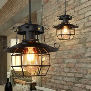 Creative Personality American Iron Pendant Lamp Restaurant Decoration Lamps Retro Industrial Wind Lantern Shape Antique Lighting