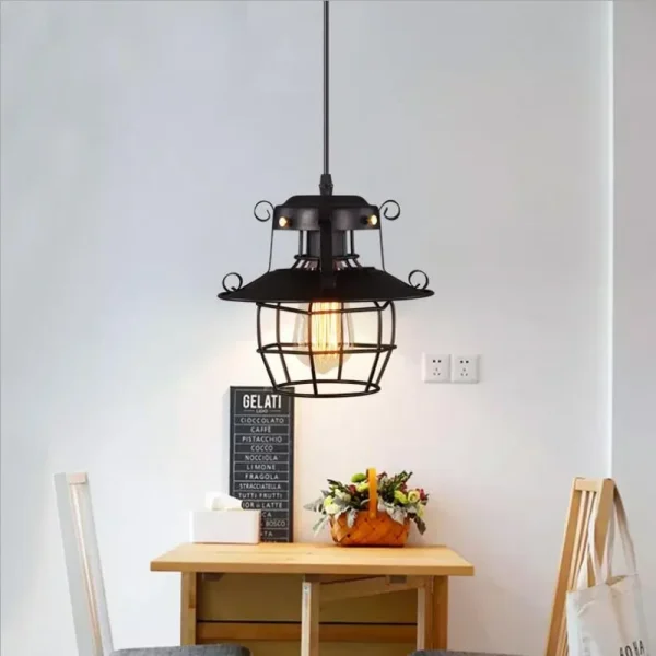Creative Personality American Iron Pendant Lamp Restaurant Decoration Lamps Retro Industrial Wind Lantern Shape Antique Lighting - Image 4