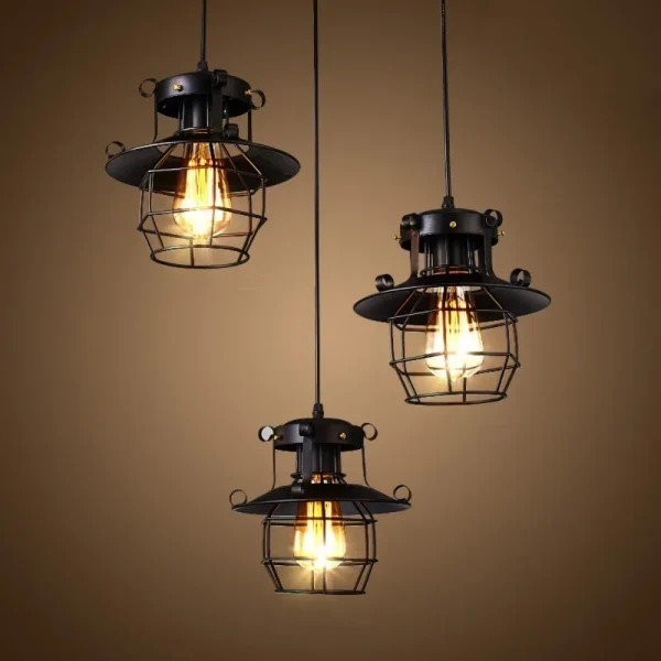 Creative Personality American Iron Pendant Lamp Restaurant Decoration Lamps Retro Industrial Wind Lantern Shape Antique Lighting - Image 2