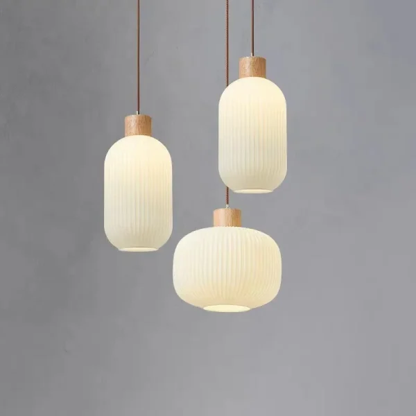 Japanese Style Wooden Restaurant Pendant Lamp Nordic Minimalist Cream Homestay Bar Counter Bedroom Headboard Glass Pendant Light