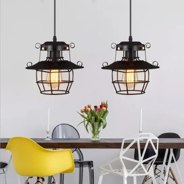 Creative Personality American Iron Pendant Lamp Restaurant Decoration Lamps Retro Industrial Wind Lantern Shape Antique Lighting - Image 5