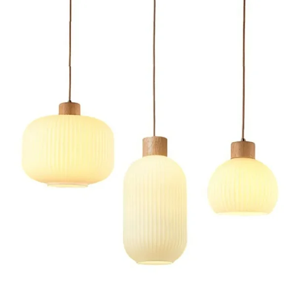 Japanese Style Wooden Restaurant Pendant Lamp Nordic Minimalist Cream Homestay Bar Counter Bedroom Headboard Glass Pendant Light - Image 5