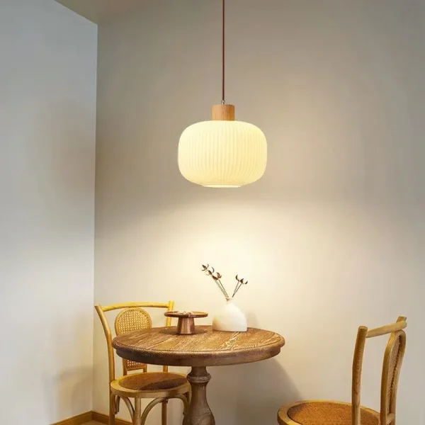 Japanese Style Wooden Restaurant Pendant Lamp Nordic Minimalist Cream Homestay Bar Counter Bedroom Headboard Glass Pendant Light - Image 4