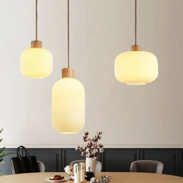 Japanese Style Wooden Restaurant Pendant Lamp Nordic Minimalist Cream Homestay Bar Counter Bedroom Headboard Glass Pendant Light - Image 2
